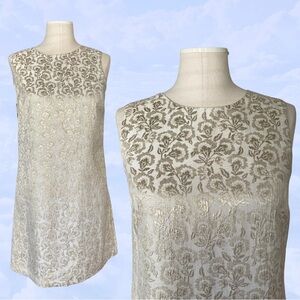 LIMITED Sale! Brocade Shift Minidress Jacquard Sleeveless Dress size Small Gold